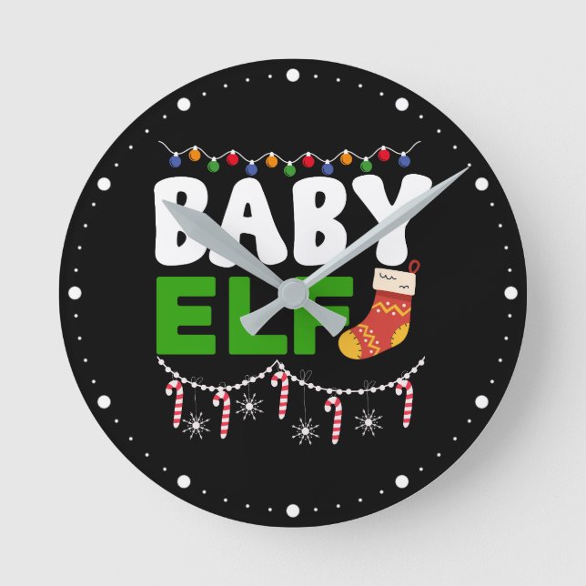 Babyälv julfirande design-84608 rund klocka (Framsida)