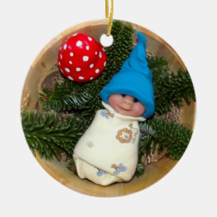 Babyälva, giftsvamp: Polymerleraskulpturer Julgransprydnad Keramik