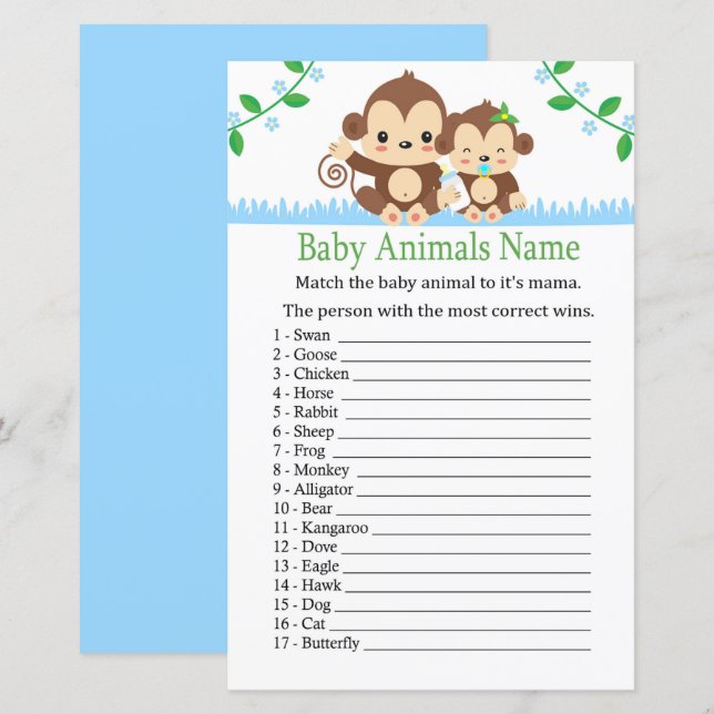 Babyapa Baby Djur Namn Lek (Fram/baksida)