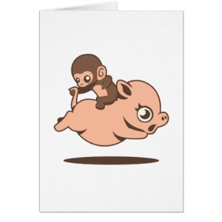 Babyapa (som tillbaka går på en gris) hälsningskort