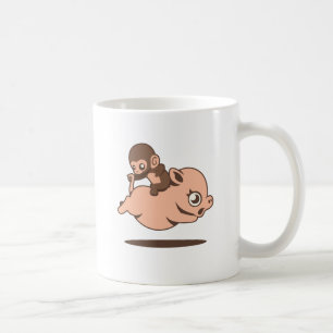 Babyapa (som tillbaka går på en gris) kaffemugg