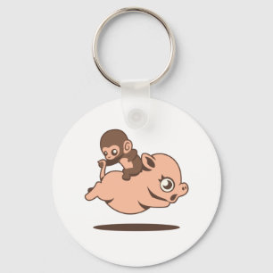 Babyapa (som tillbaka går på en gris) nyckelring