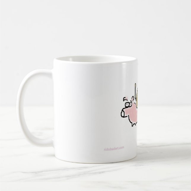 Babyapa som tillbaka rider på en gris kaffemugg (Vänster)