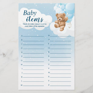 Babyartiklar Alfabet Blå Björn Baby Shower Spel Flygblad