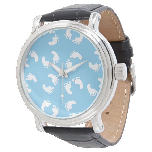 Babyavtryck, Babys Fot, Fotspår, Blå, Pojke Armbandsur (Vinklad)