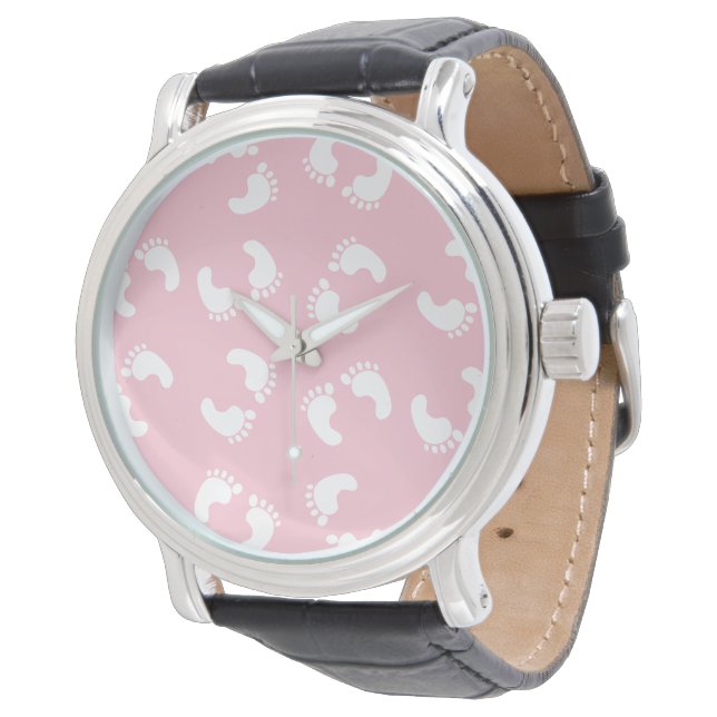 Babyavtryck, Babys Fot, Fotspår, Rosa Flicka Armbandsur (Vinklad)