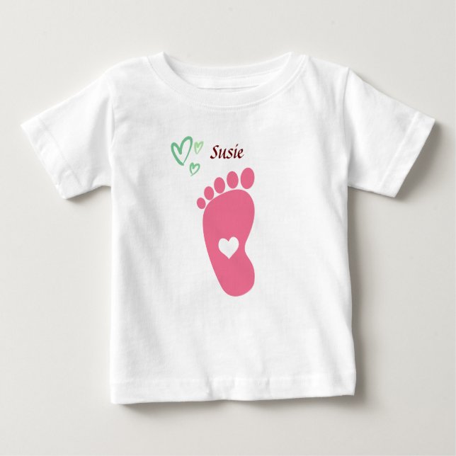 Babyavtryck rosa - anpassa namn   Baby T-Shirt (Framsida)