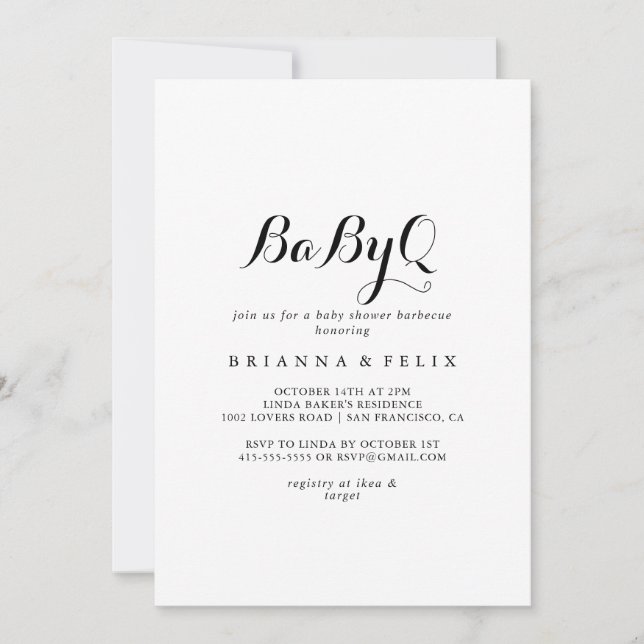 Babybabyskor i modern kalligrafi inbjudningar (Framsida)