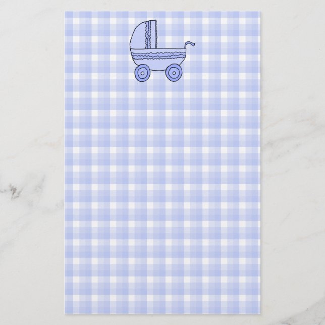 Babybarnvagn. Ljust - blått på kontrollmodell Brevpapper (Framsida)