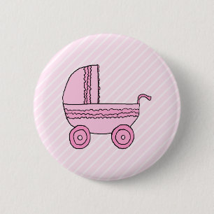Babybarnvagn. Rosor på Light - rosa Stripes. Knapp