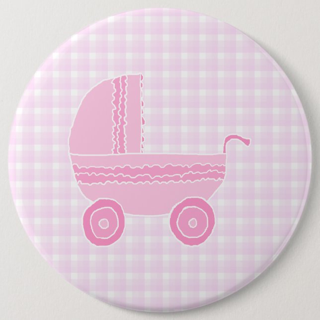 Babybarnvagn. Tända - rosor på rosa Gingham. Knapp (Framsida)