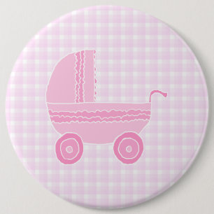 Babybarnvagn. Tända - rosor på rosa Gingham. Knapp