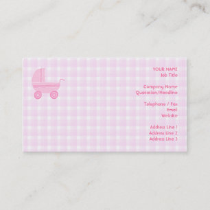 Babybarnvagn. Tända - rosor på rosa Gingham. Visitkort