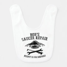 babybib med svart Bob Saucer Repair logotyp