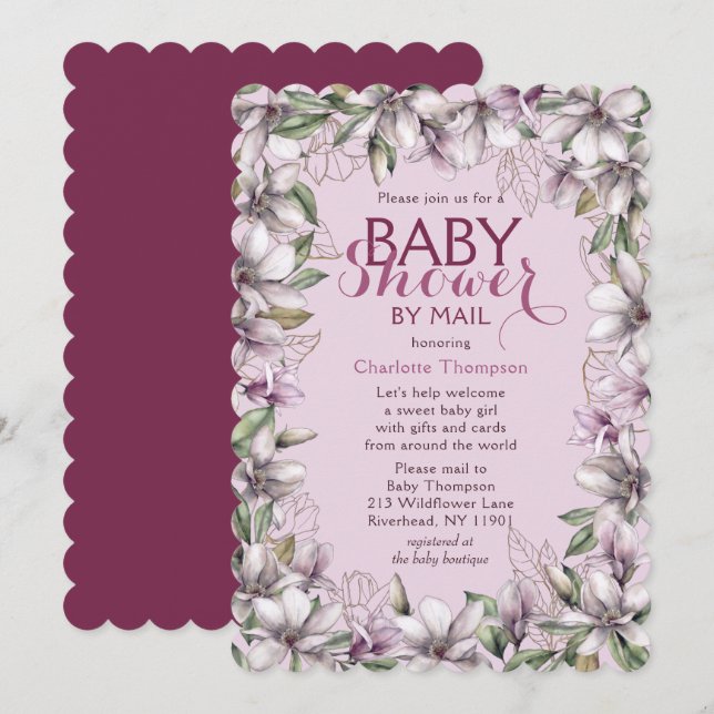 Babybildschema efter Mail Magnolia Watercolor Blom Inbjudningar (Fram/baksida)