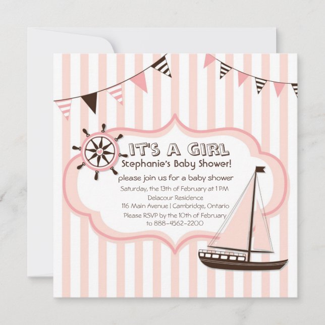 Babybildsinbjudan till rosa Nautical Party Banner  Inbjudningar (Framsida)