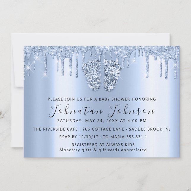 Babybilschaufförer Glitter Blue Feet Blue Boy Girl Inbjudningar (Framsida)