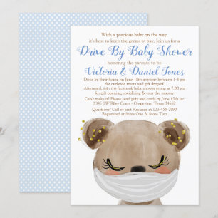 Babybjörn med mask Drive By Baby Shower Inbjudningar