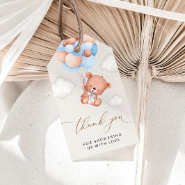 Babybjörn, Teddybjörn, Blå ballonger, Bebis shower Presentetikett