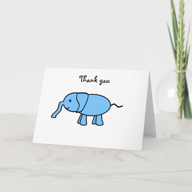 Babyblå elefant tack kort (Framsida)