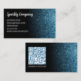 Babyblå falsk glans svart elegant QR-kod Visitkort