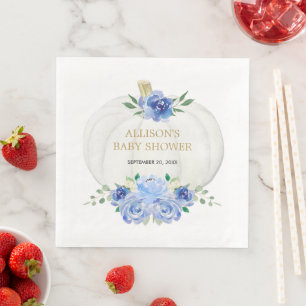 Babyblå vita gröna blommor vita pumpor pappersservett