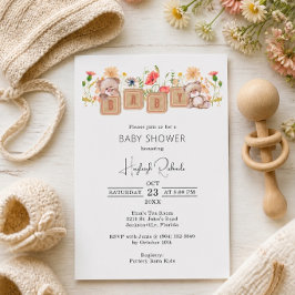 Babyblock, Björnar och Vilda Blommor Shower Inbjudningar