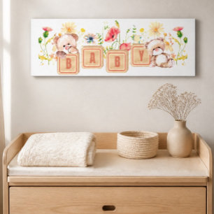Babyblock, Björnar, och Vildblommor Utsträckta Canvastryck