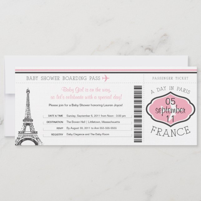 Babyboardingpass till Paris Inbjudningar (Framsida)