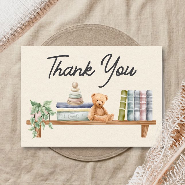 Babyböcker och Brunch Neutral Babyfirande Tack Kort (Books and Brunch Baby Shower Thank You Card)