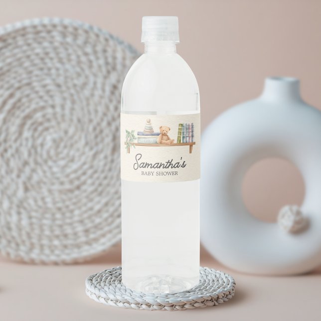 Babyböcker och Brunch Neutralt Bebisfest Vattenflaskor Etikett (Books and Brunch Baby Shower Bottle Label
)