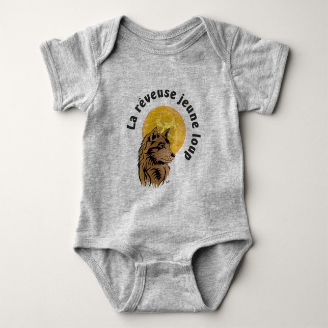 Babybody junger träumender Wolf Baby Strampler T Shirt (Framsida)