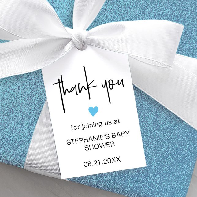 Babyboy-babyshower med litet Blått Hjärta Presentetikett (Skapare uppladdad)