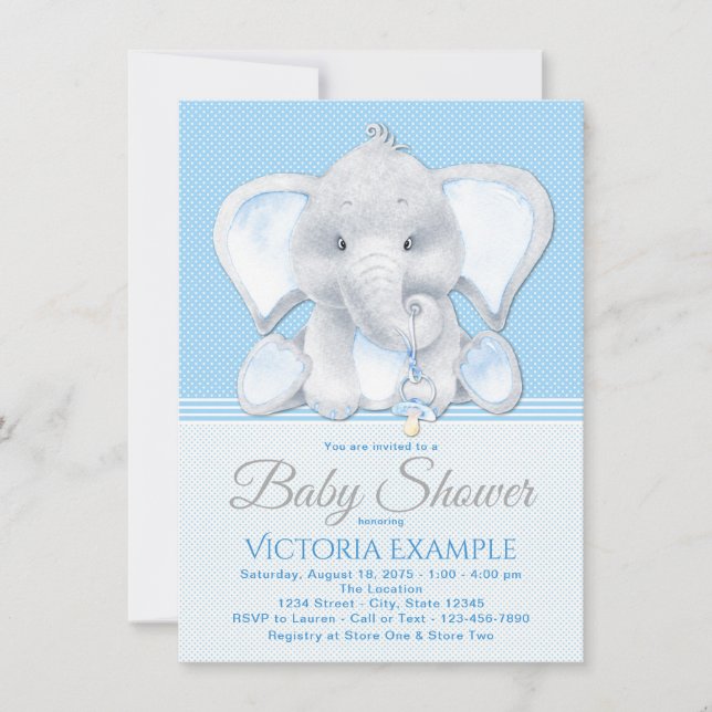 Babyboy elefant baby shower inbjudningar (Framsida)