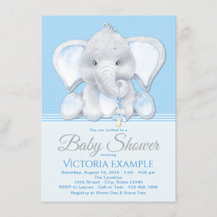 Babyboy elefant baby shower inbjudningar