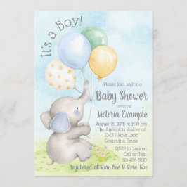 Babyboy elefant baby shower inbjudningar
