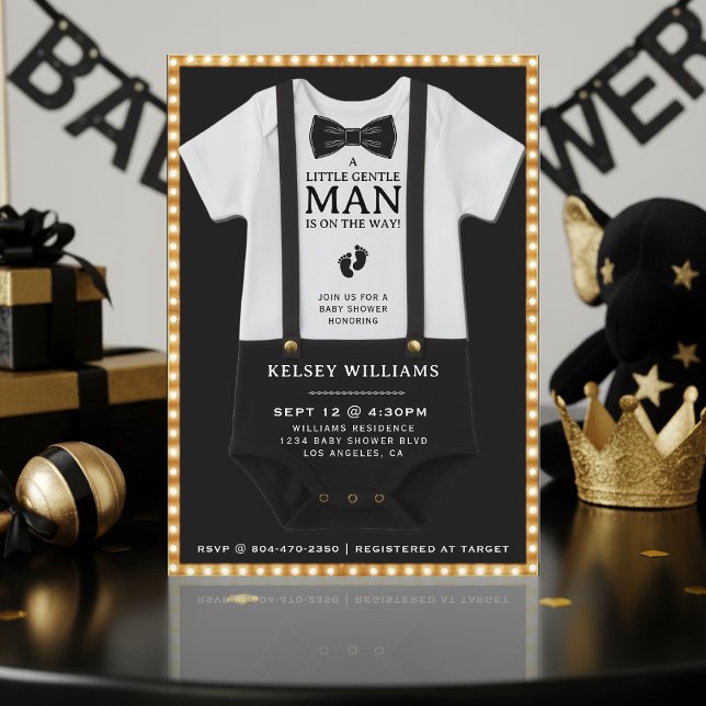 Babyboy Shower En Liten Herr Body Inbjudningar (Boy Baby Shower A Little Gentleman Bodysuit Invitation
)
