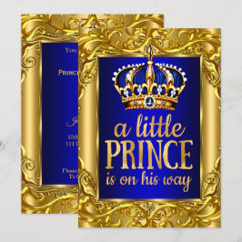 Babyboy shower Royal Prins blå guld Inbjudningar
