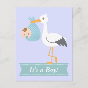 Babyboy shower - Storken levererar söt babyboy Inbjudningar