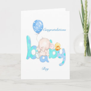 Babyboyfantast med ballong, gratulation kort