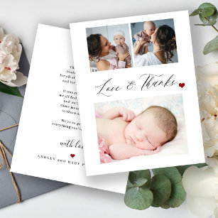 Babydusch 3 fotokollage kärlek och tackskript tack kort
