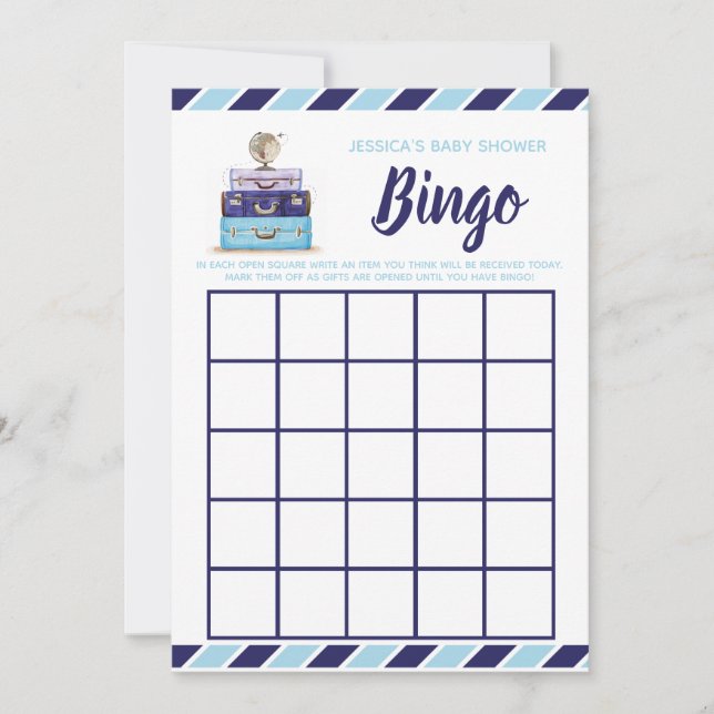 Babydusch bingo Blå resematchspel Inbjudningar (Framsida)