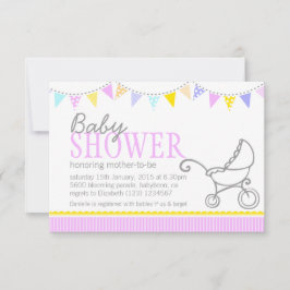 Babydusch buntar böm barnvagn rosa inbjudan