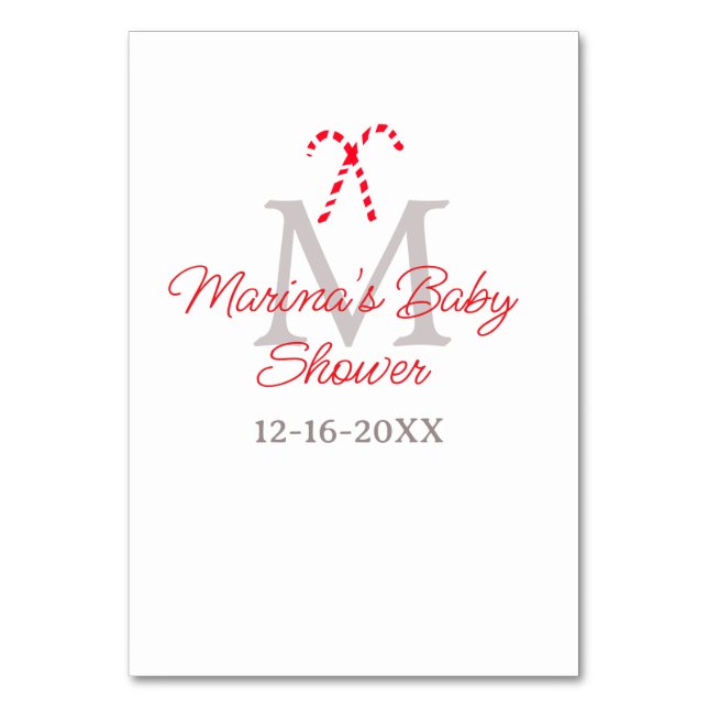 Babydusch candy cane jul-helgdag monogram bordsnummer (Framsidan)