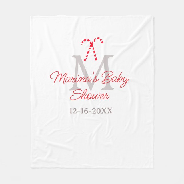 Babydusch candy cane jul-helgdag monogram fleecefilt (Framsidan)