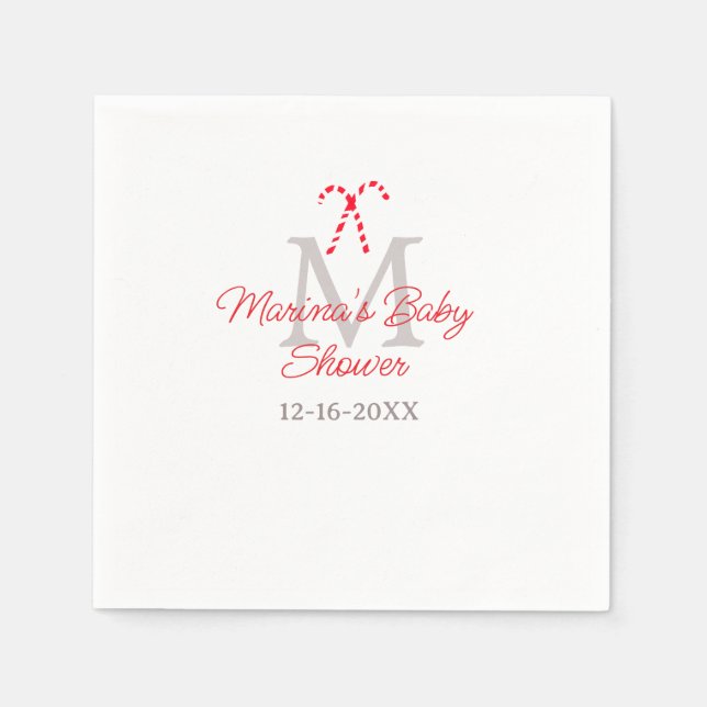 Babydusch candy cane jul-helgdag monogram pappersservett (Framsidan)