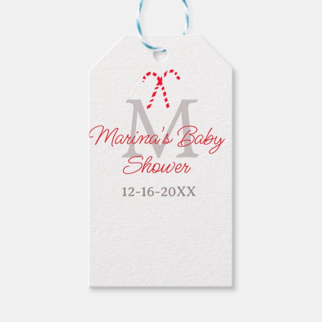 Babydusch candy cane jul-helgdag monogram presentetikett (Framsidan)