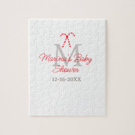 Babydusch candy cane jul-helgdag monogram pussel