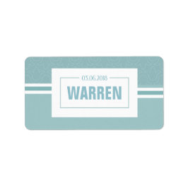 Babydusch, döpning av pojke blå datum adressetikett