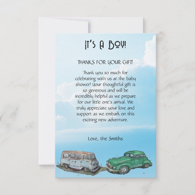 Babydusch för en pojke, van och sedan tack kort (Framsida)